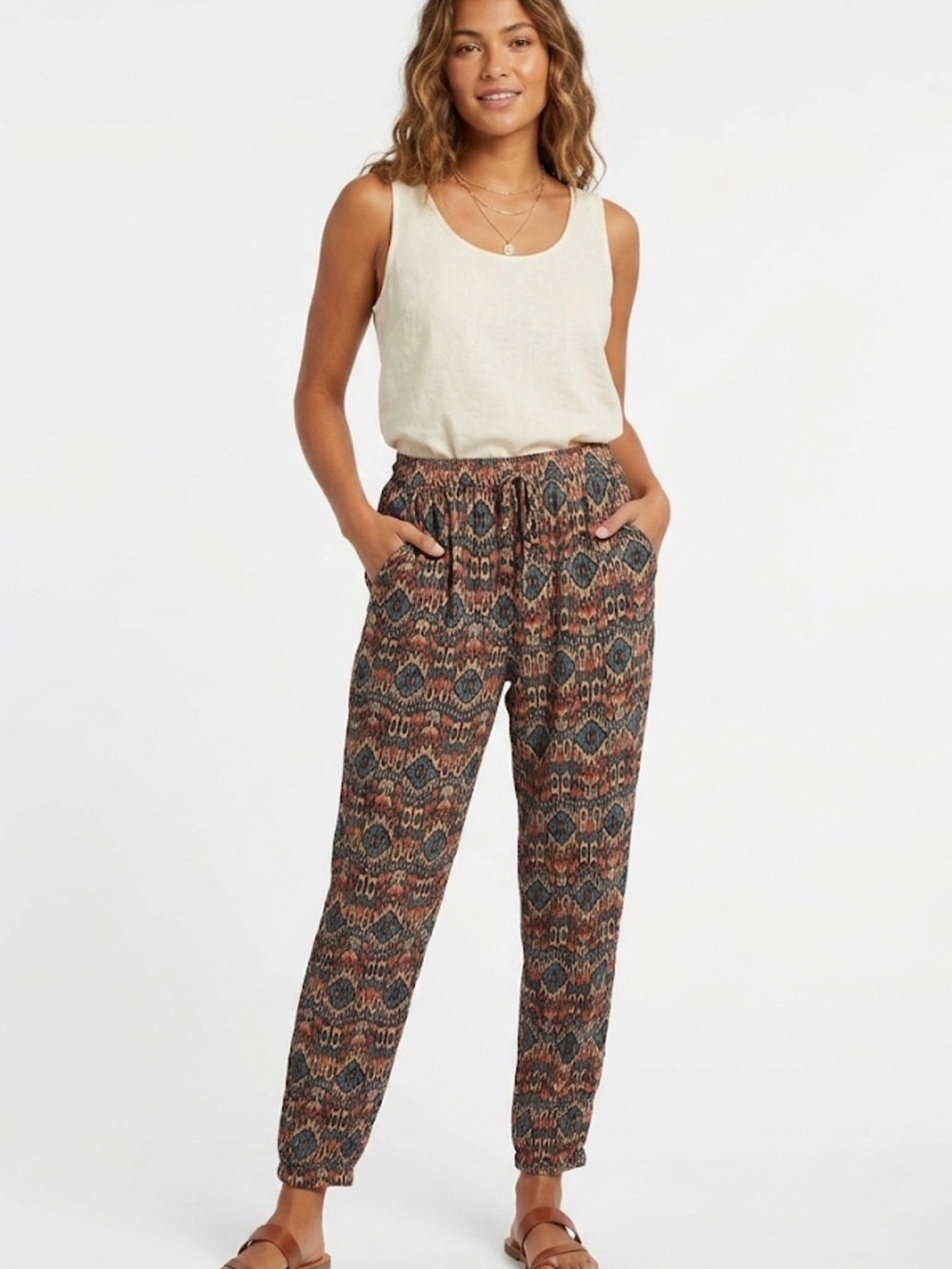Olivaceous Boho-Chic Patterned Joggers Women’s - Size Large
